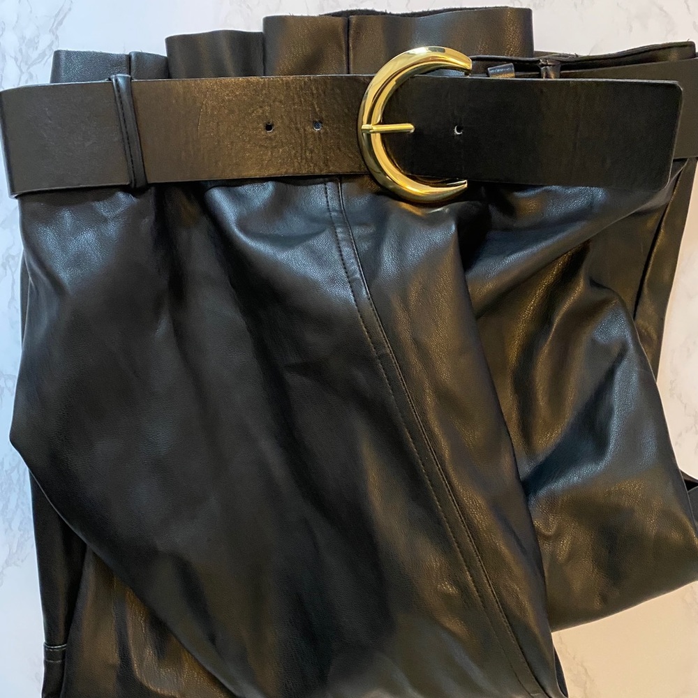 Brand new Zara black leather midi skirt with belt!